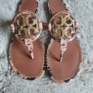 Tory Burch Rose Gold Snakeskin Miller Metal Logo